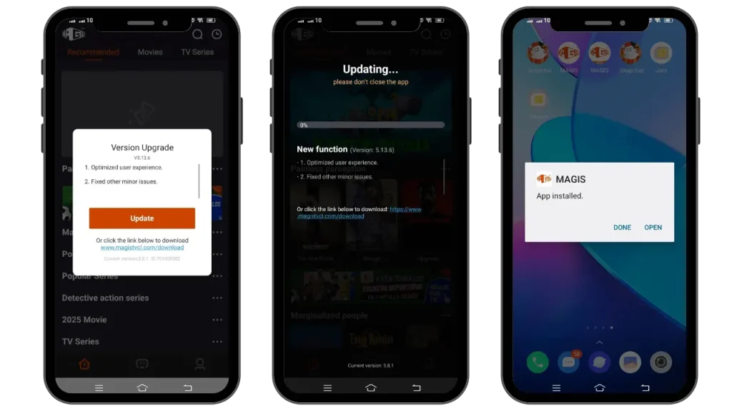 Actualiza la versión antigua de Magis TV APK.
