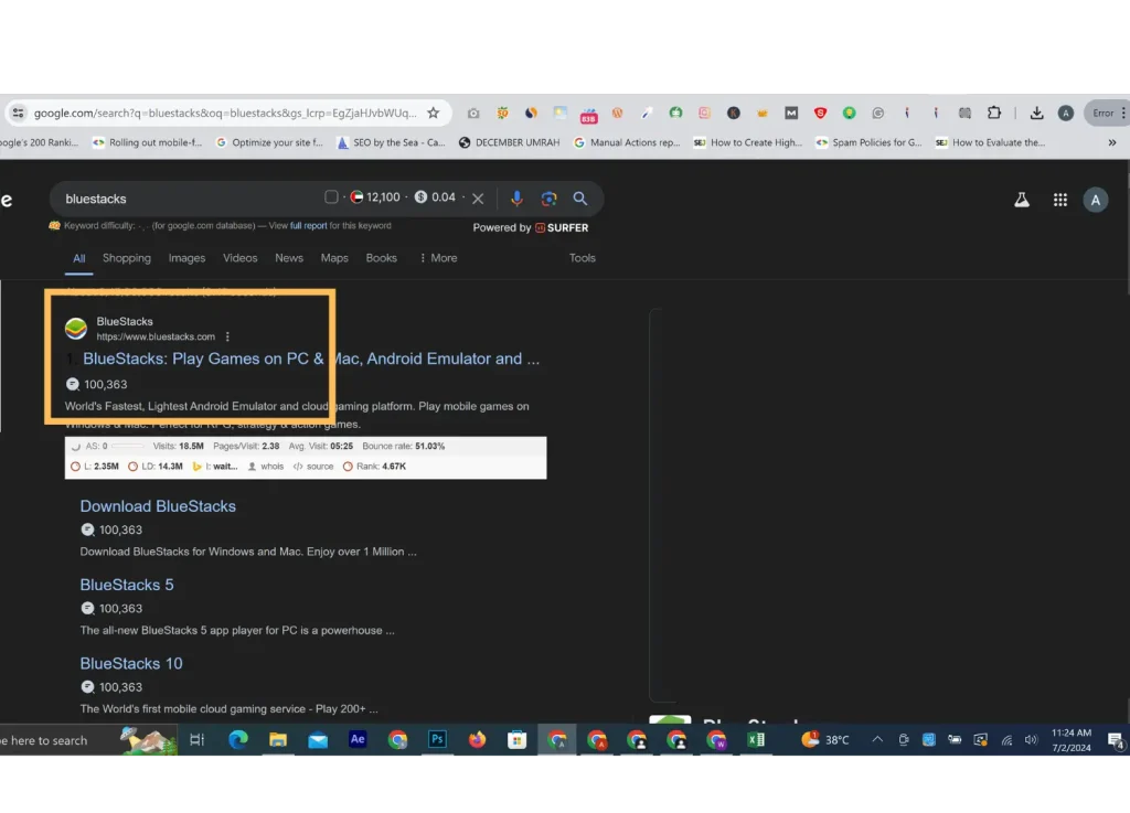 abre tu navegador de búsqueda busca bluestack